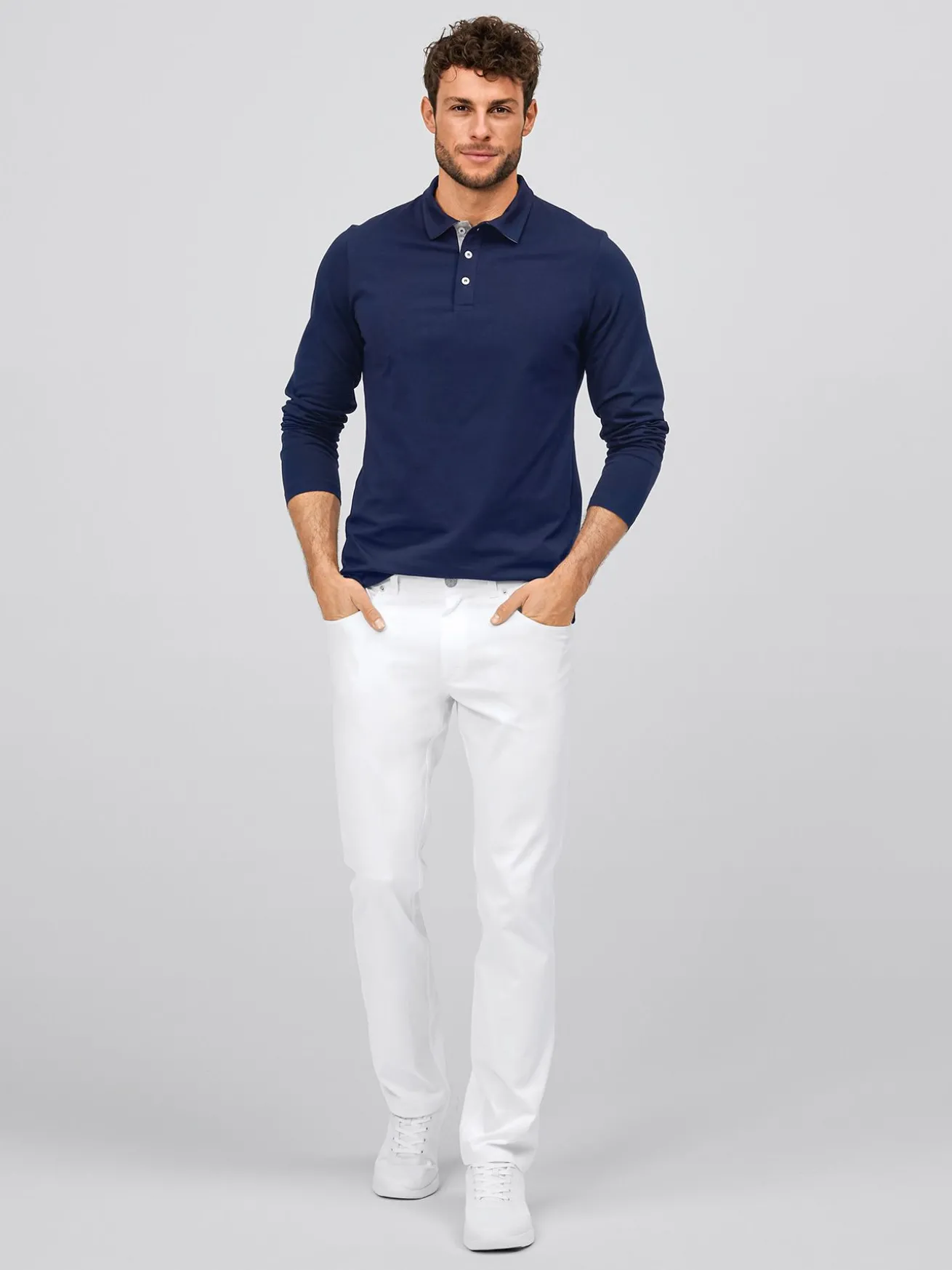 Langarmshirt ALGIER mit Kragen, Single Jersey